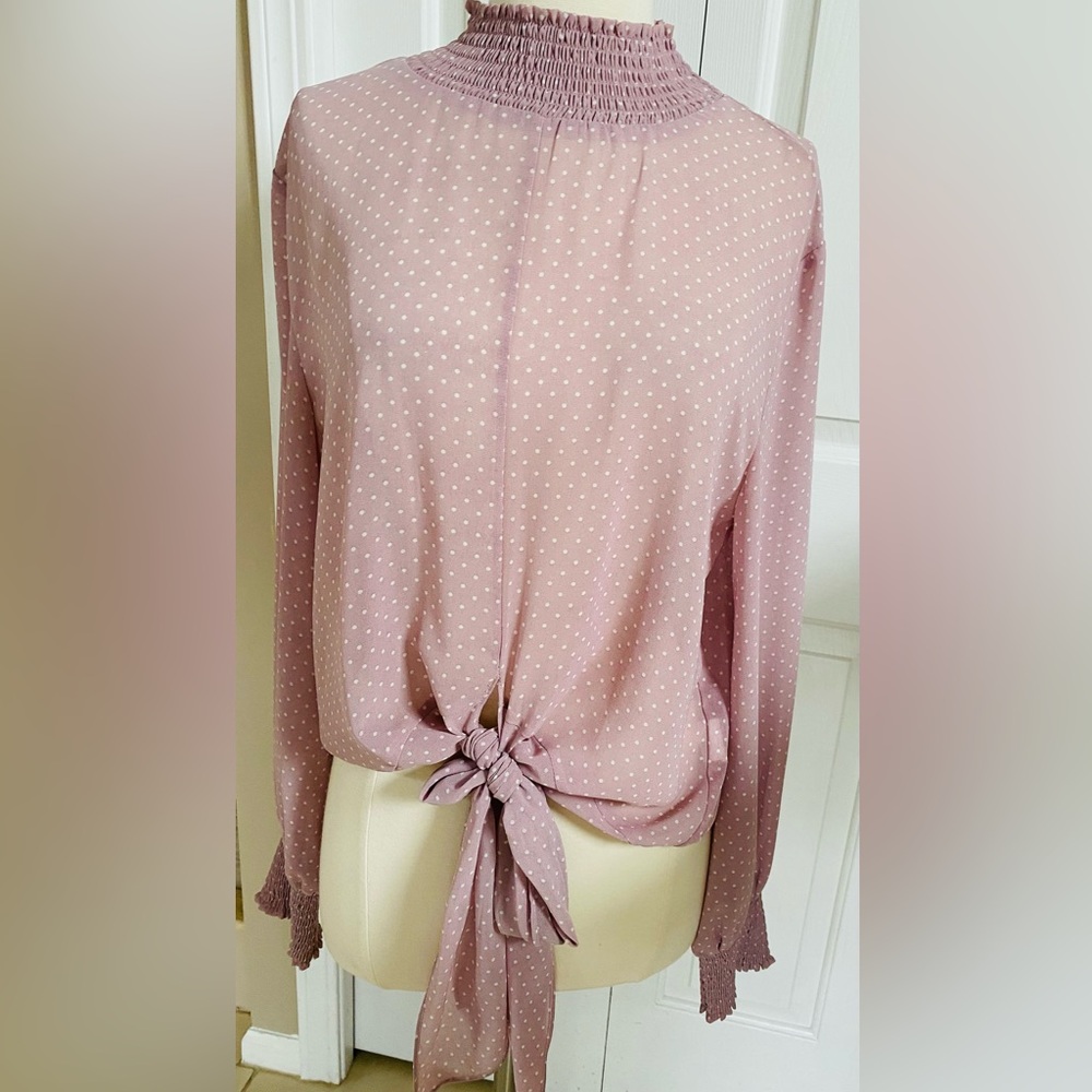 Elan Polka Dot Tie-Front Blouse